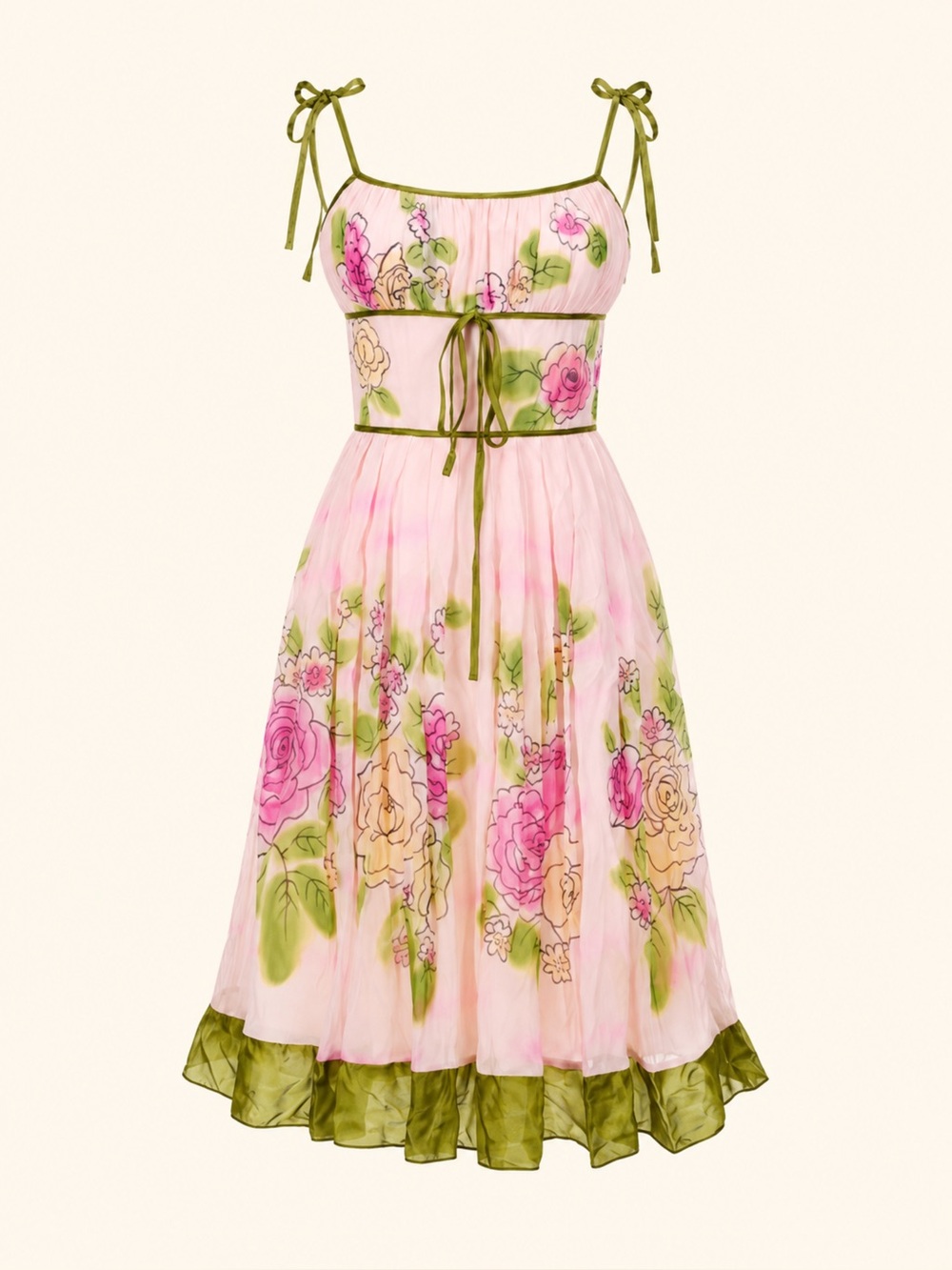 Vintage Sue Wong 100% Silk Floral Fairycore Midi Dress Size 8